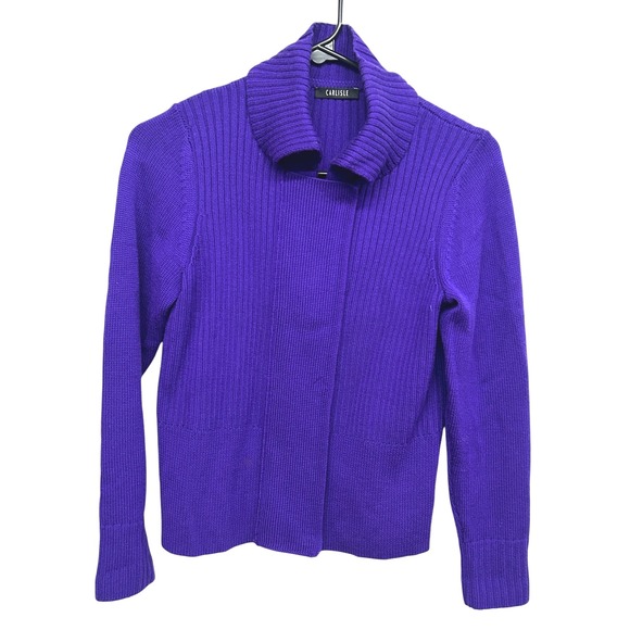 Carlisle Purple 100% Merino Wool Full Zip Knit Cardigan Sweater XS - Picture 1 of 8